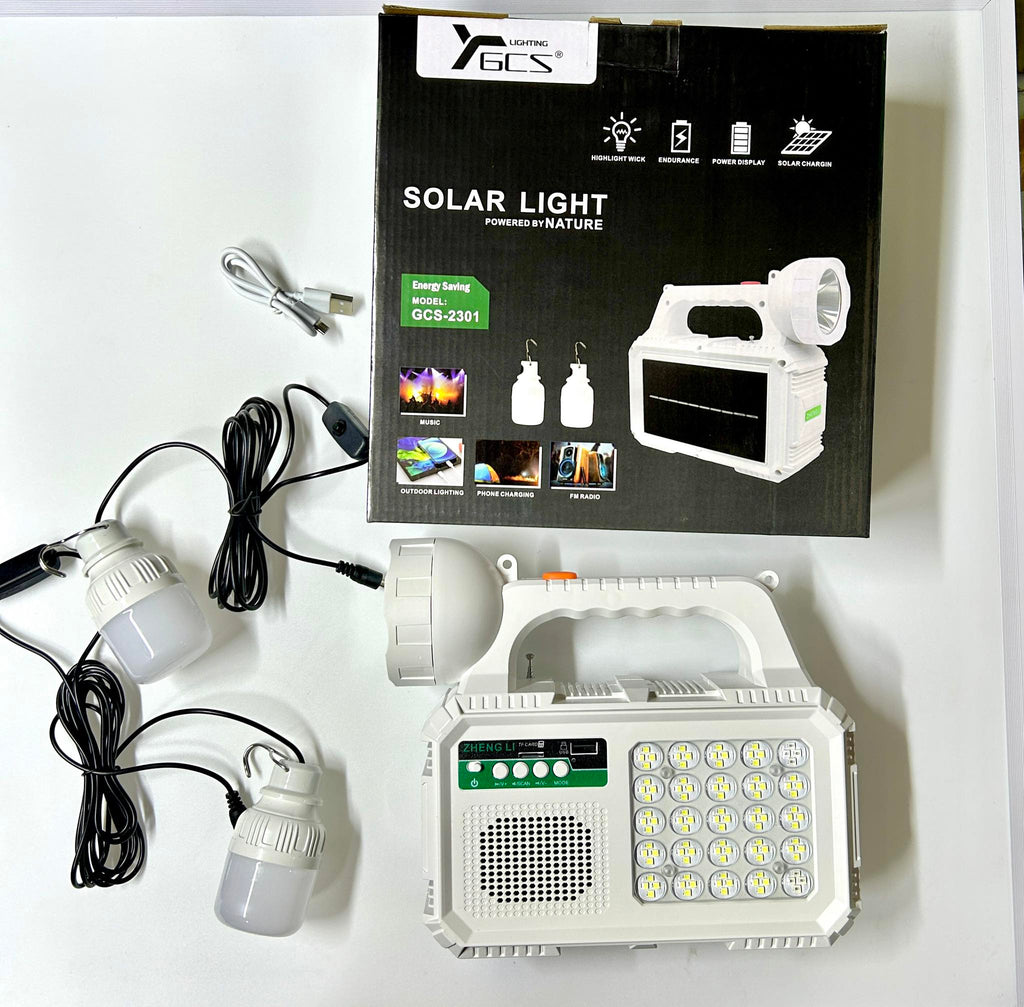Kit Solar lampara, radio, parlante, batería de celular