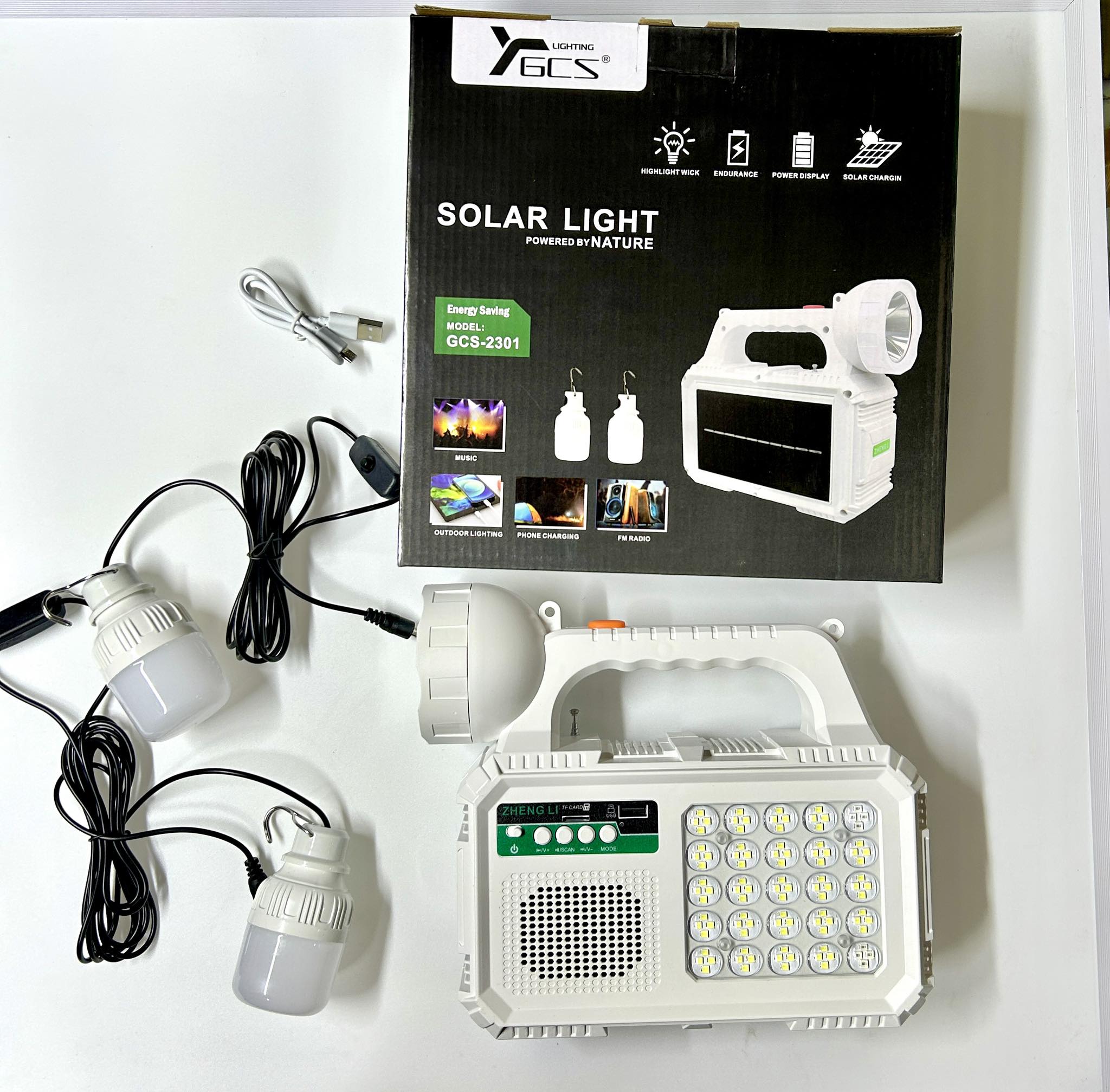 Kit Solar lampara, radio, parlante, batería de celular